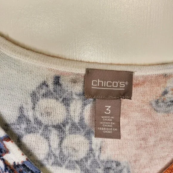 Chico's Women's Spring Summer Artsy Multi-colored Short Sleeve Shirt Sz XL 16/18 - Picture 2 of 7